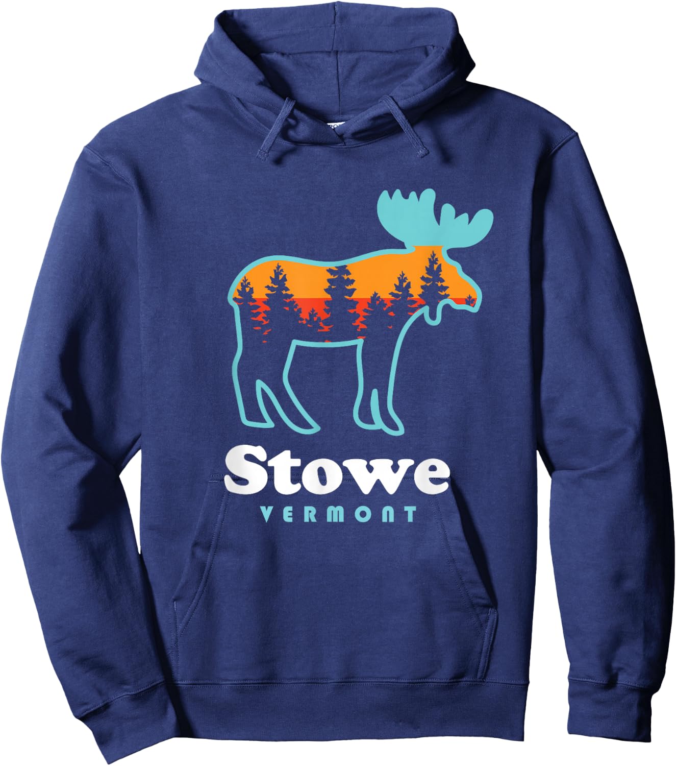 Stowe Vermont Skiing Mountains Stowe VT Moose Hoodie - Hoodie | Navy