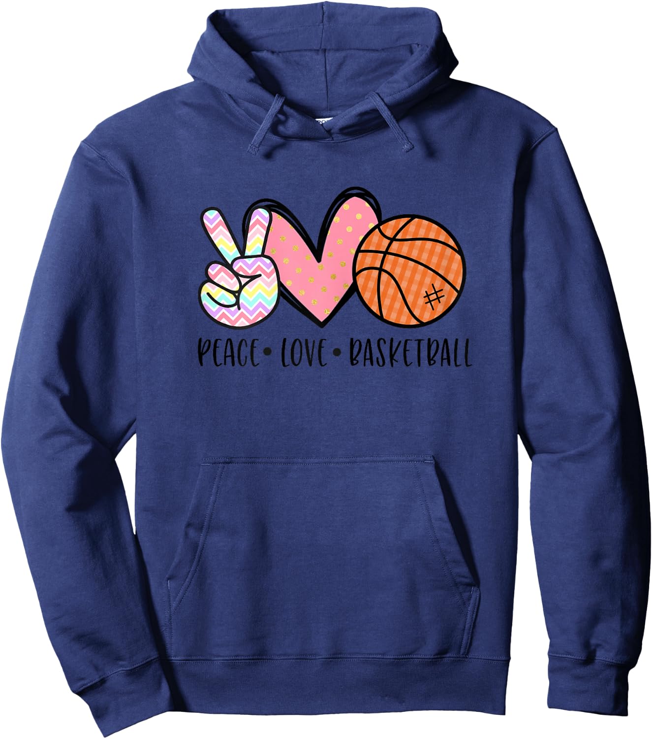 Peace Love Basketball Heart Teens Tween Girls Hoodie - Hoodie | Navy
