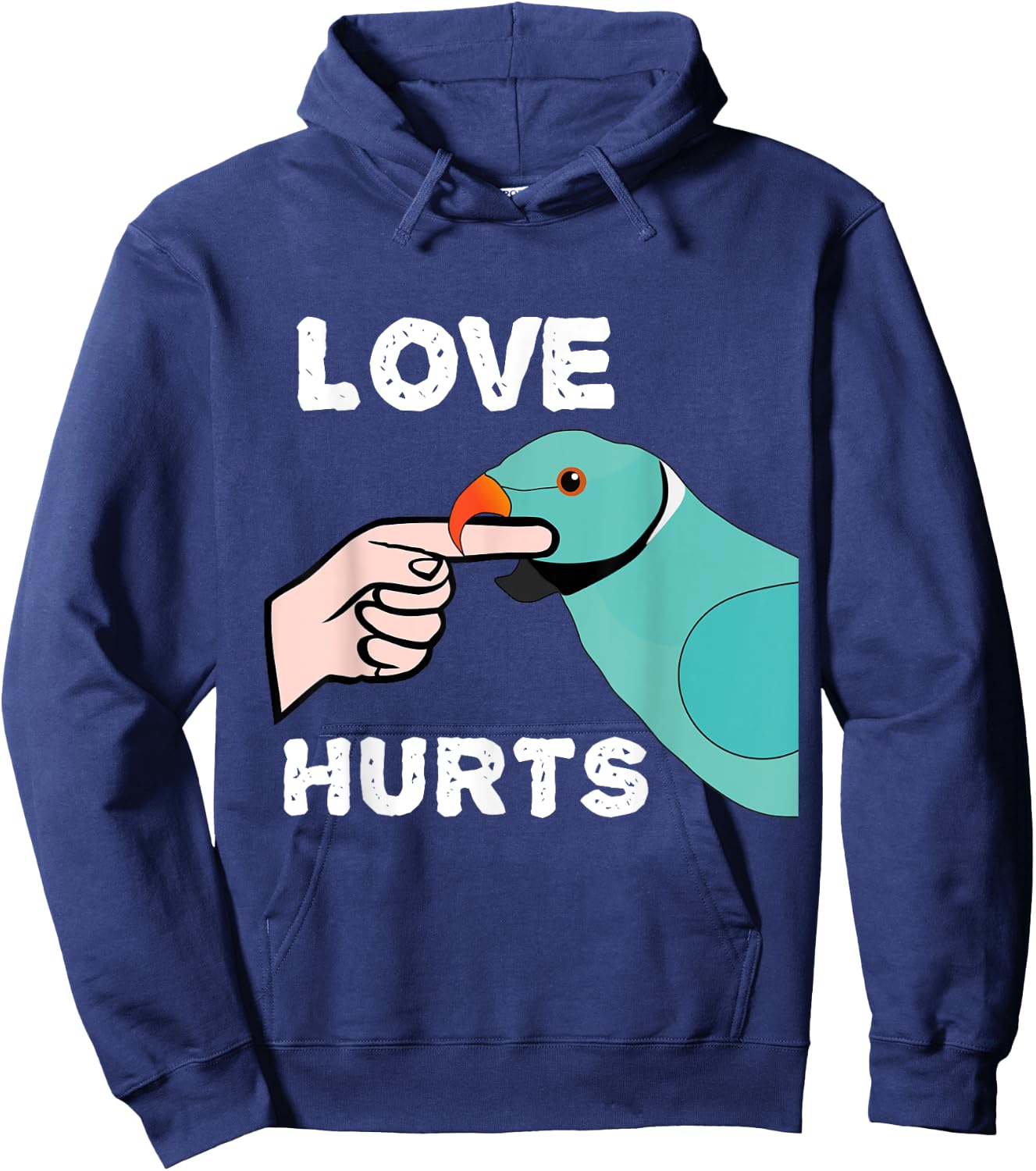 Love Hurts Blue Indian Ringneck Parrot Hoodie - Hoodie | Navy