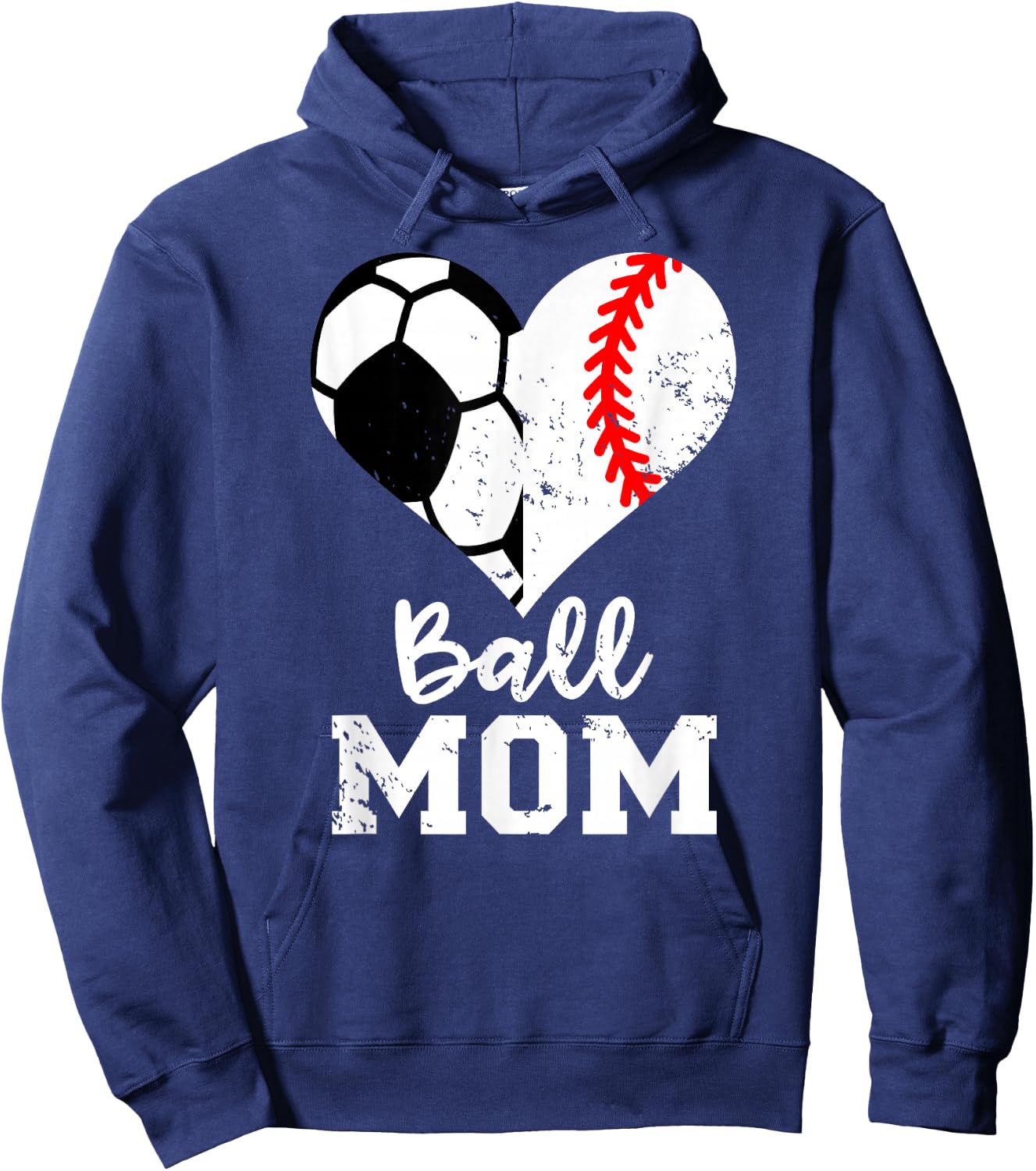 Ball Mom Heart Funny Baseball Soccer Mom Hoodie - Hoodie | Navy