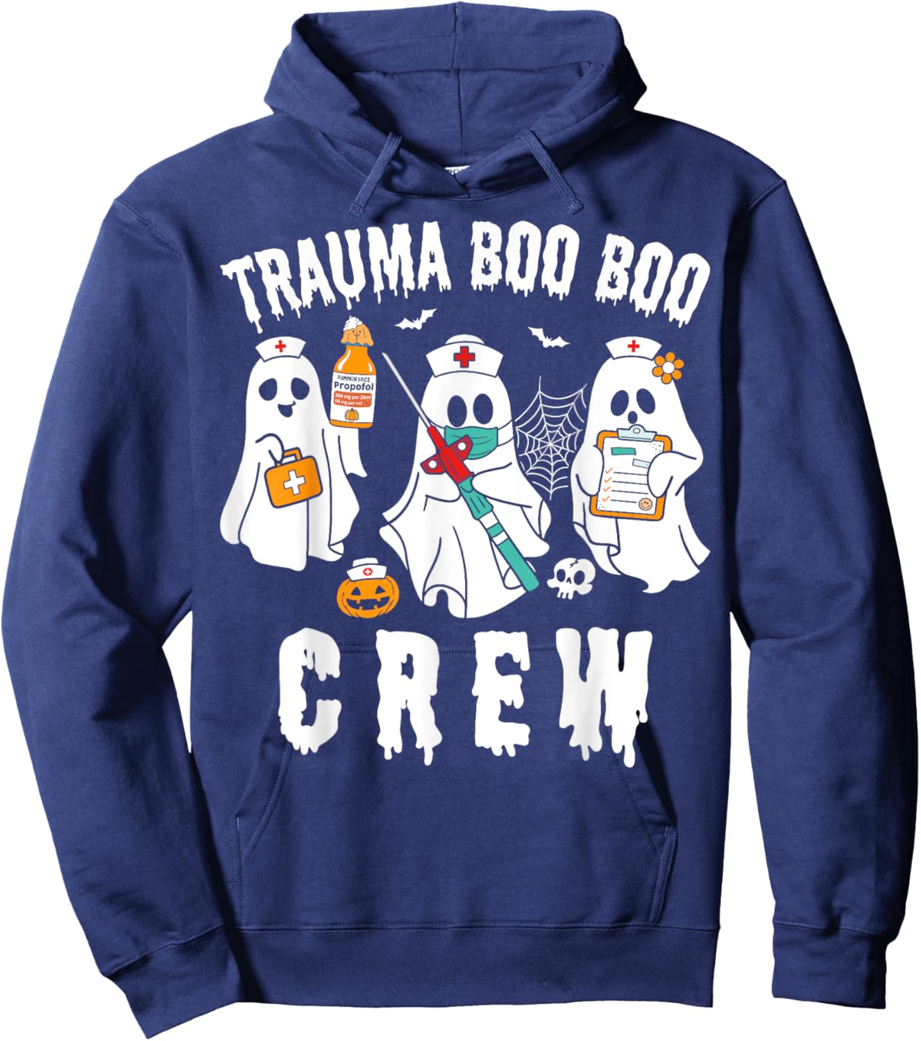 Groovy Trauma Boo Crew Funny Halloween Nurse Hoodie - Hoodie | Navy