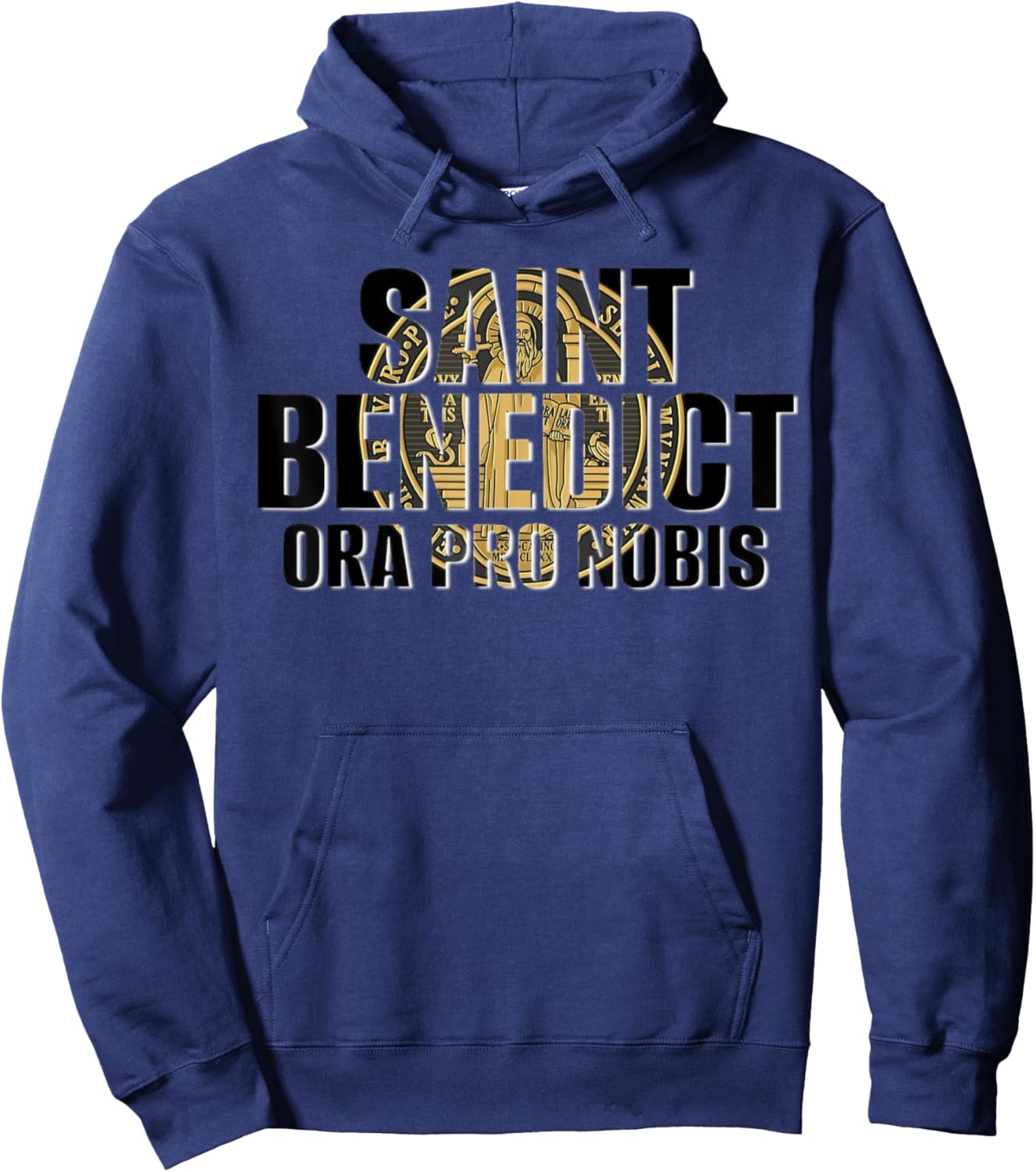 Saint Benedict Medal Traditional Latin Catholic Hoodie - Hoodie | Navy