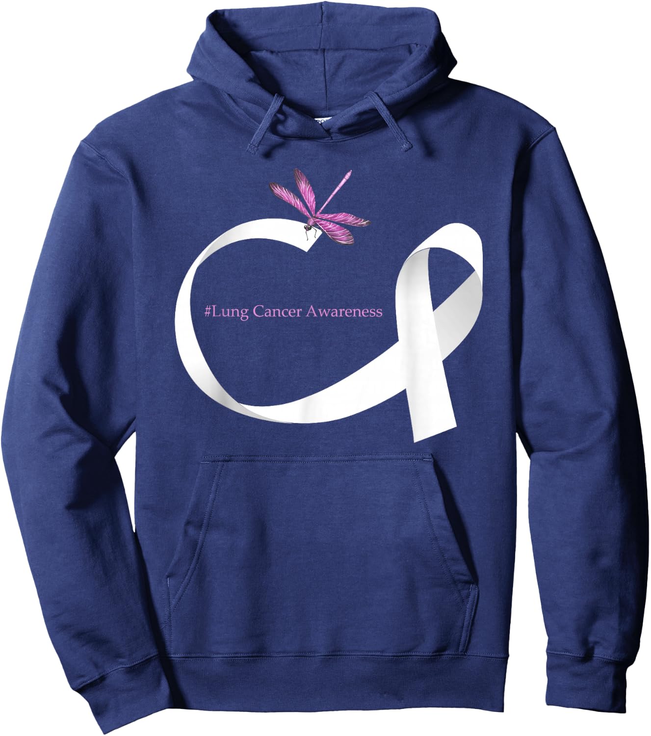 Dragonfly White Ribbon Lung Cancer Awareness Hoodie - Hoodie | Navy