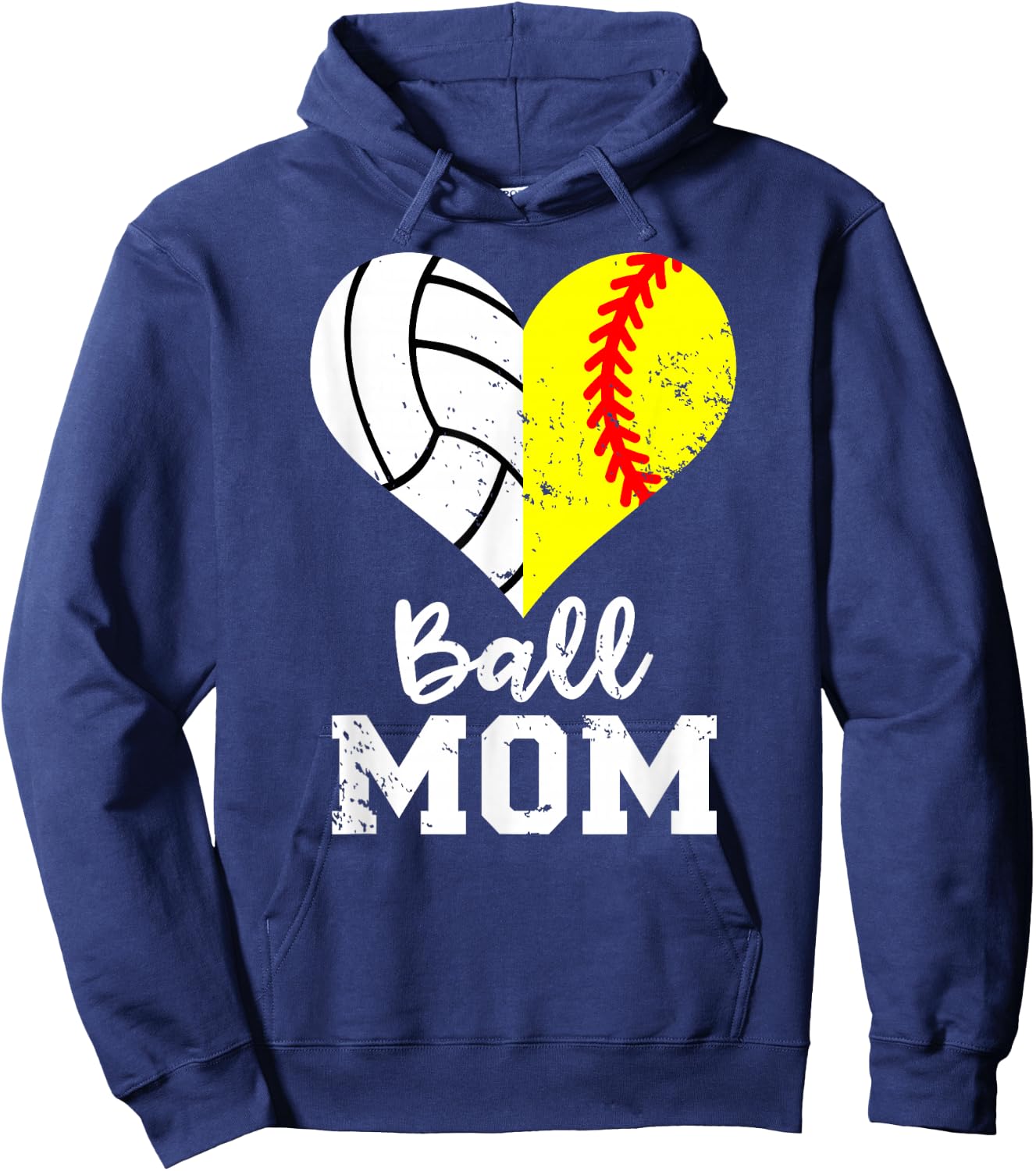 Ball Mom Heart Funny Softball Volleyball Mom Hoodie - Hoodie | Navy