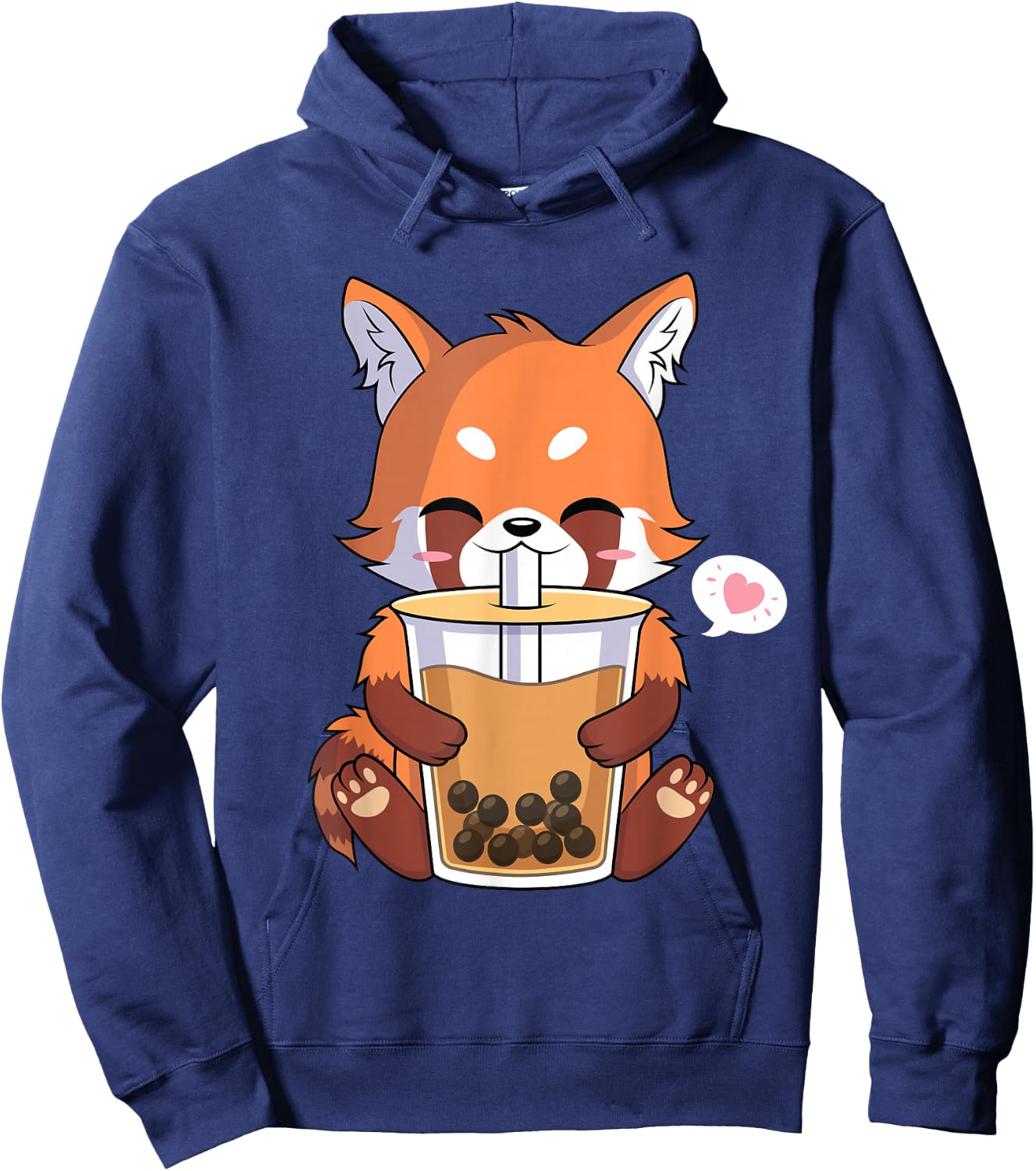 Kawaii Anime Red Panda Drinking Boba Bubble Tea Hoodie - Hoodie | Navy