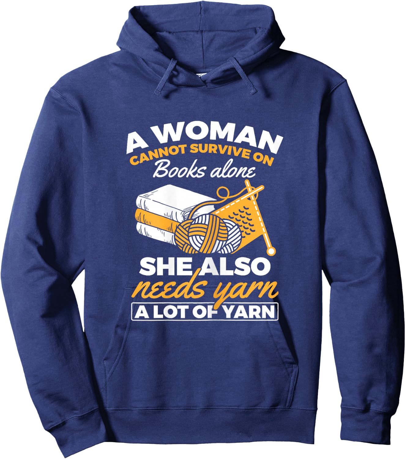 Woman Survives On Books Yarn Knitting Crochet Hoodie - Hoodie | Navy