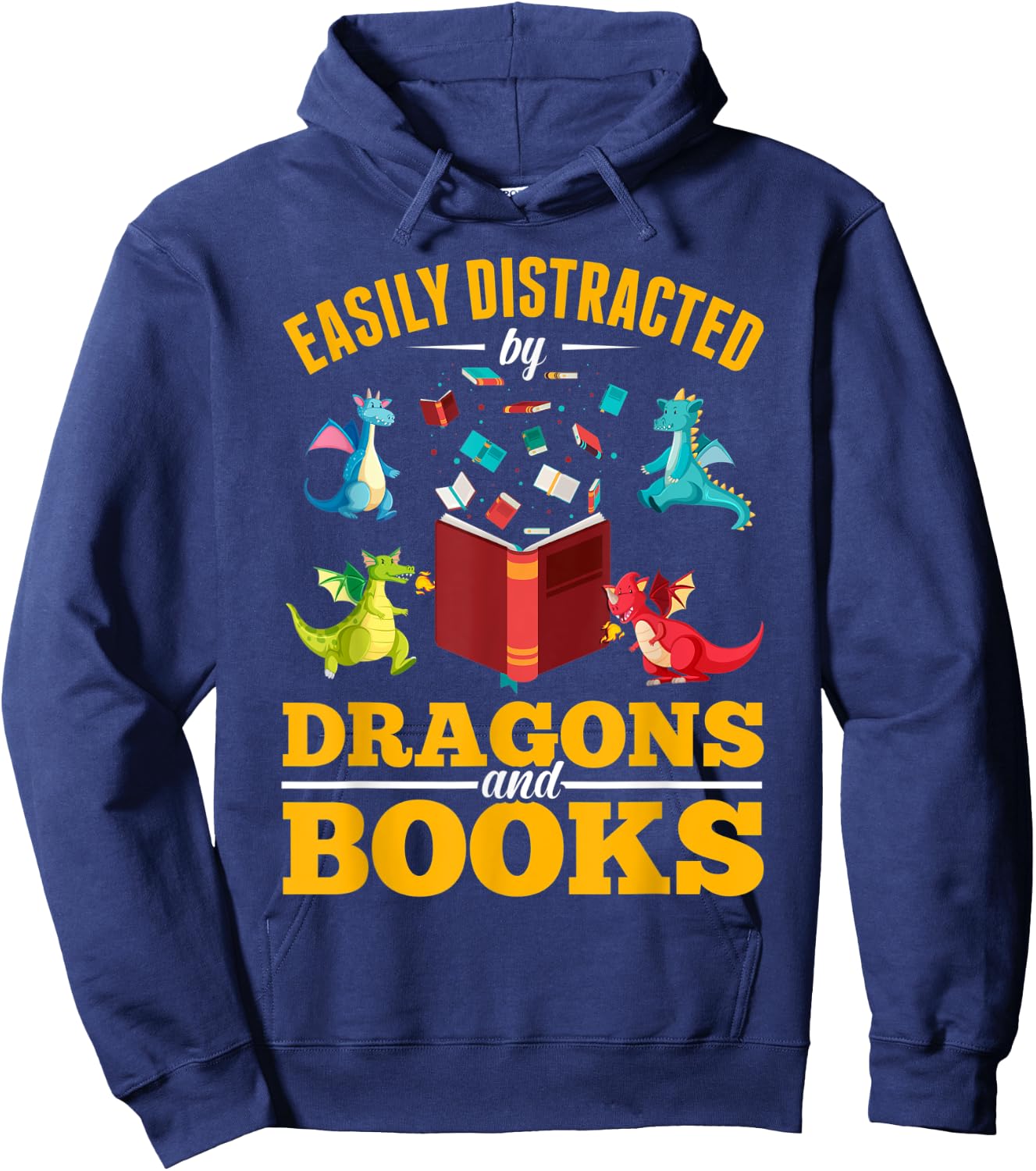 Easily Distracted By Dragons And Books Dragon Hoodie - Hoodie | Navy