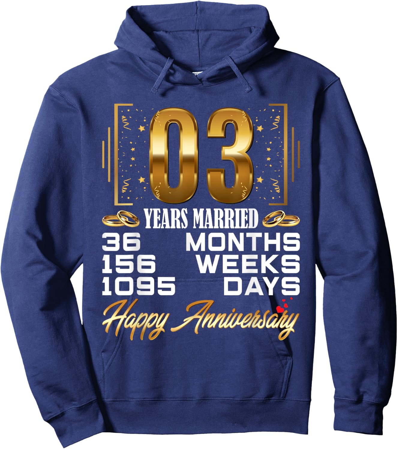 3 Years Married - Funny 3rd Wedding Anniversary Hoodie - Hoodie | Navy