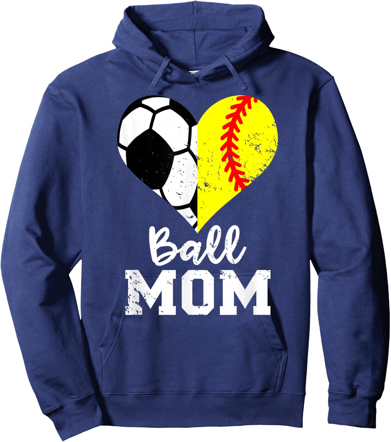 Ball Mom Heart Funny Softball Soccer Mom Hoodie - Hoodie | Navy