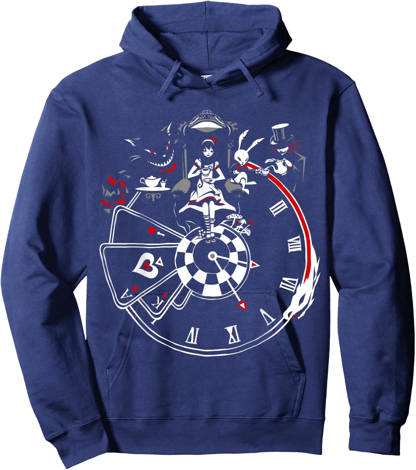 VampireFreaks Alice In Wonderland Clock Hoodie - Hoodie | Navy