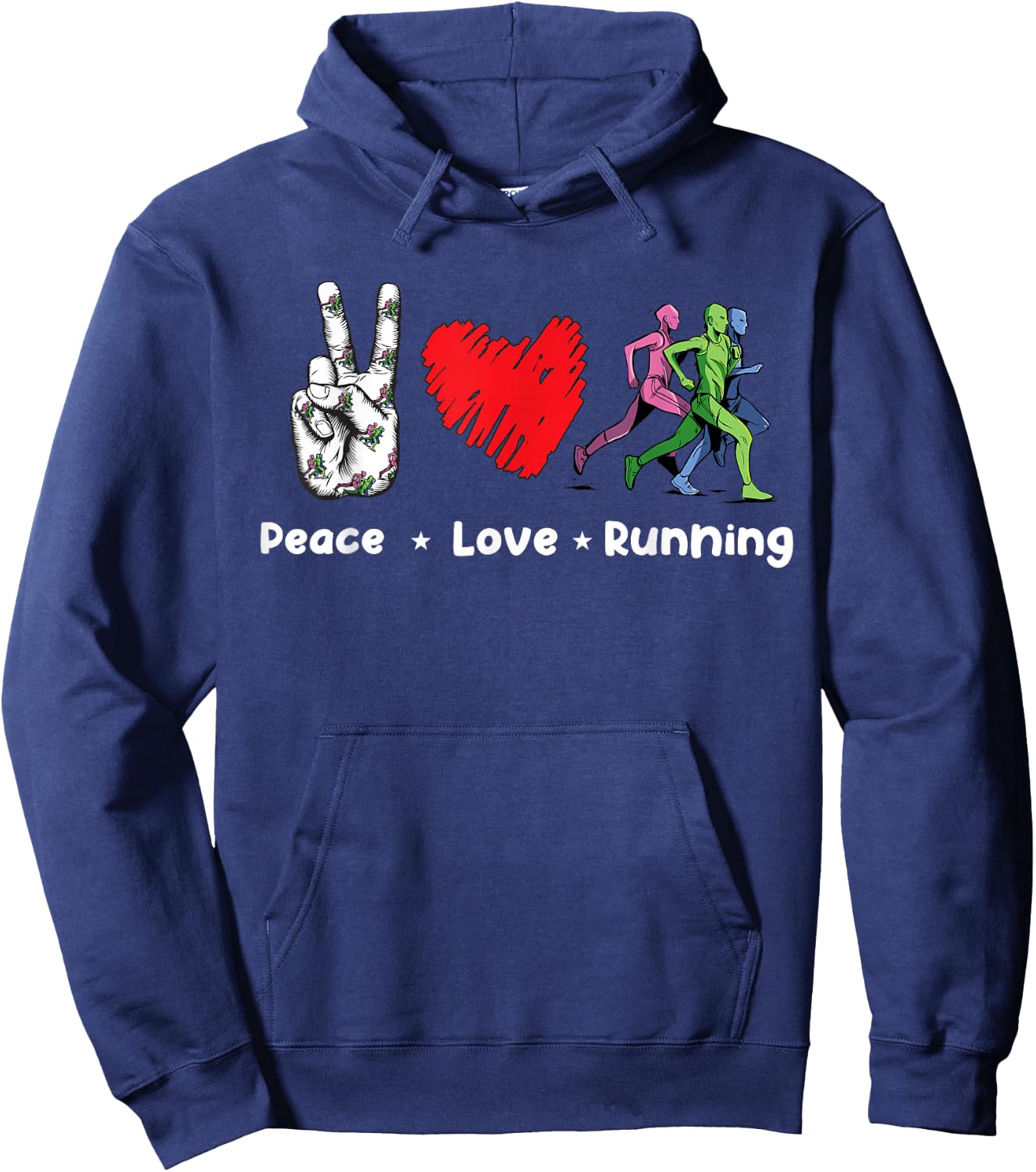 Peace Love Running Birthday Gift Runner Hoodie - Hoodie | Navy