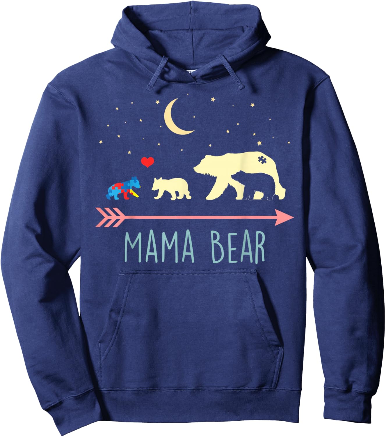 Autism Awareness Mama Bear with 3 Cubs Hoodie - Hoodie | Navy