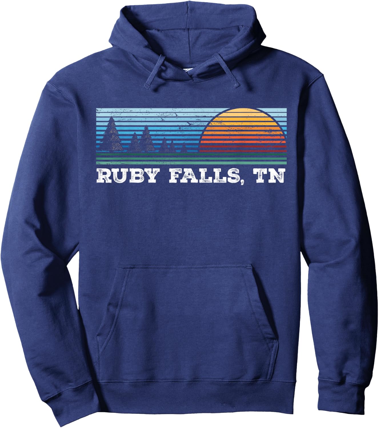 Retro Sunset Stripes Ruby Falls, Tennessee Hoodie - Hoodie | Navy