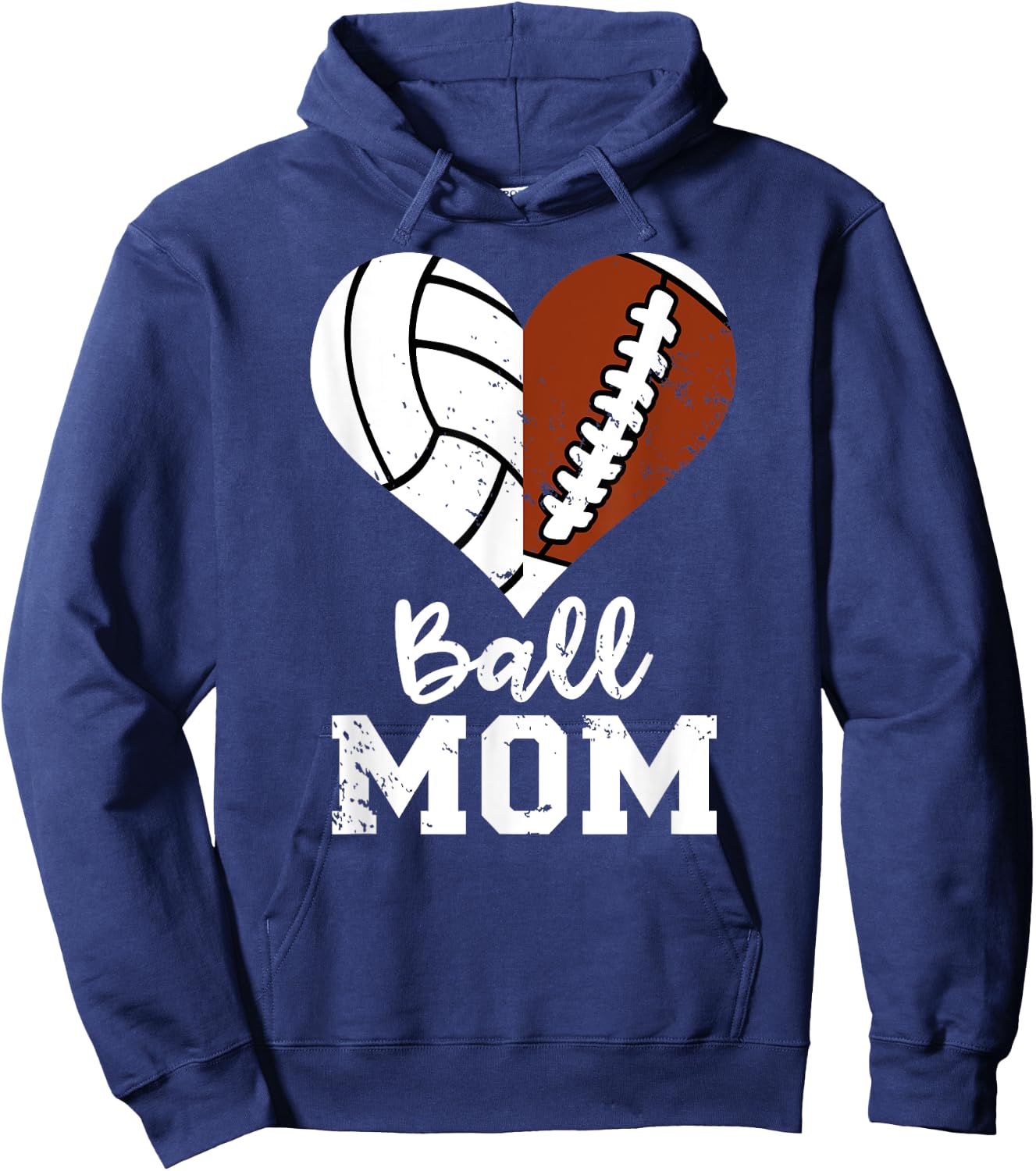 Ball Mom Heart Funny Football Volleyball Mom Hoodie - Hoodie | Navy