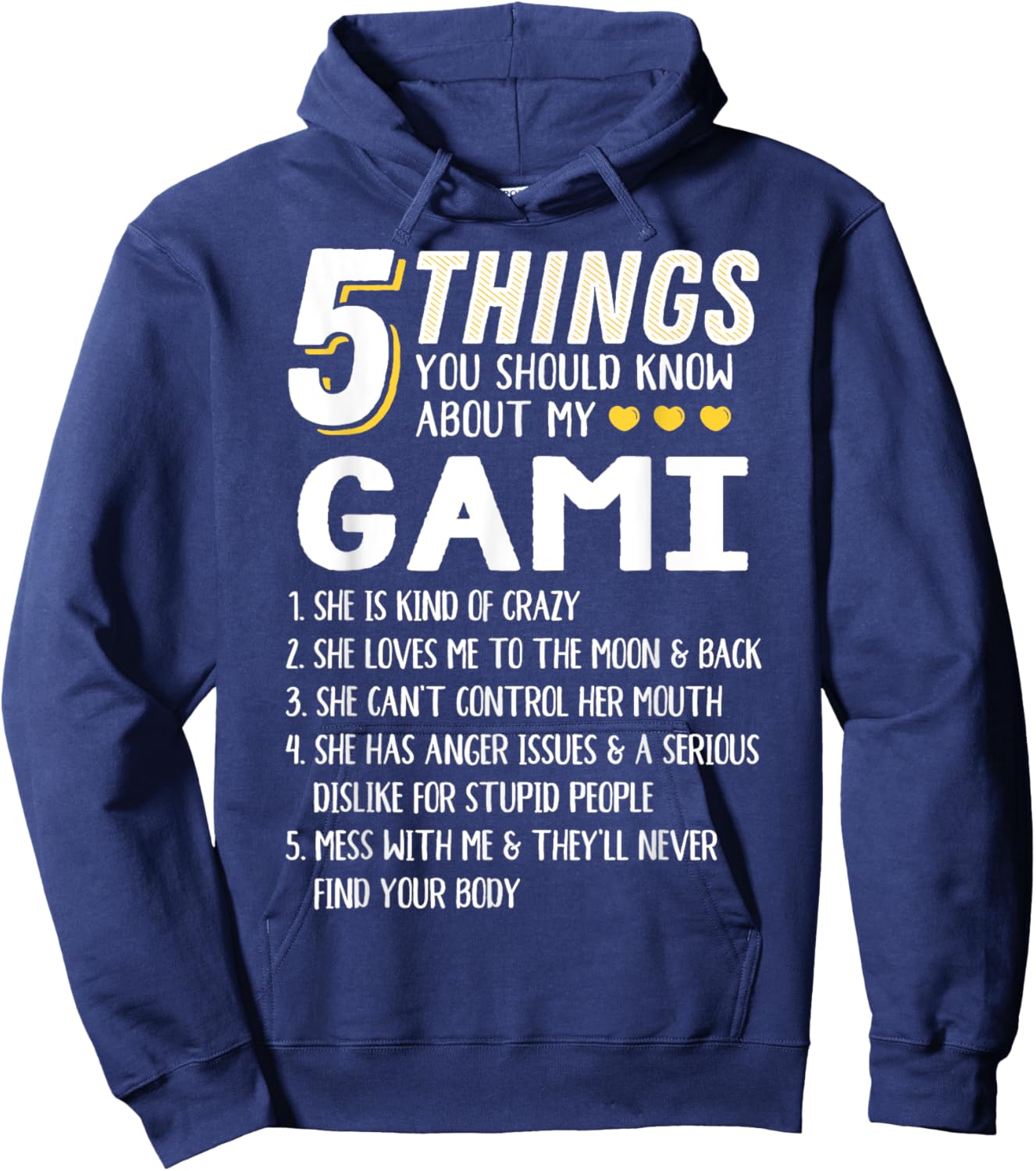 Funny 5 Things Grandma Gami Gift Hoodie - Hoodie | Navy