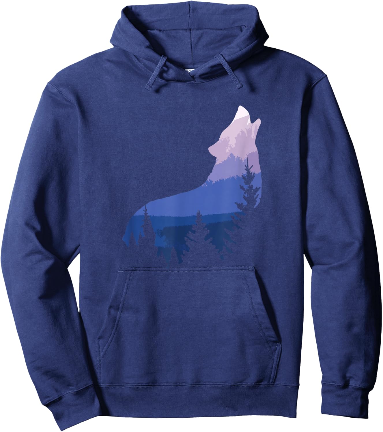 Wolf Silhouette Forest Mountain Hoodie - Hoodie | Navy