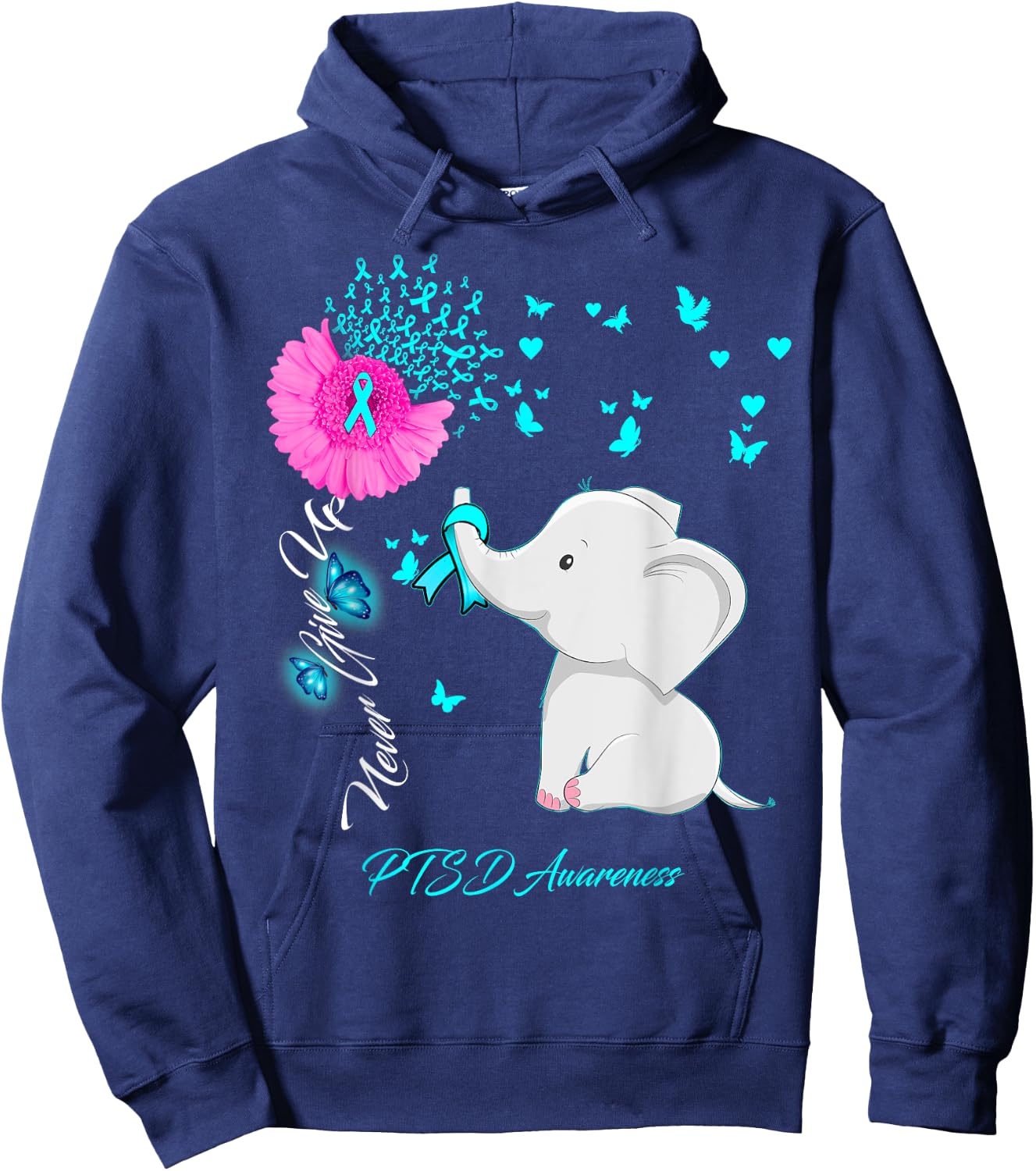 Elephant PTSD Awareness - PTSD Ribbon Gifts Hoodie - Hoodie | Navy