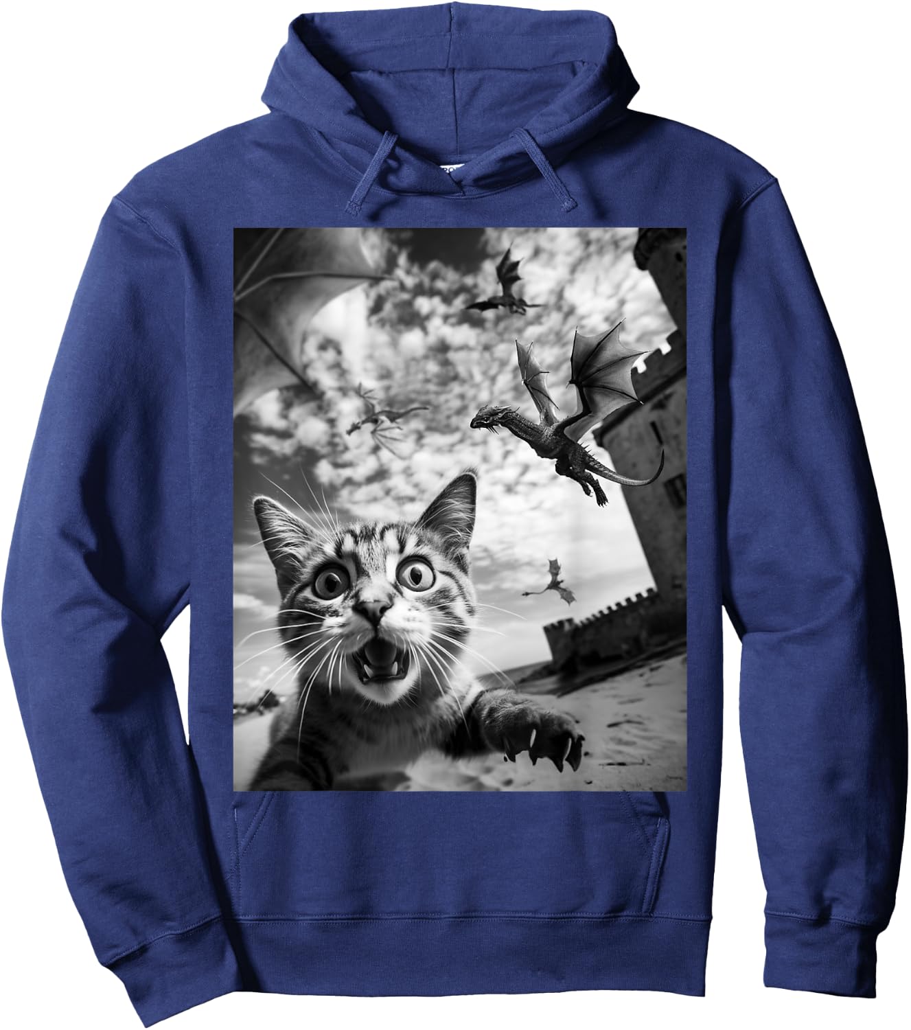 Funny Cat Selfie with Dragons Hoodie - Hoodie | Navy