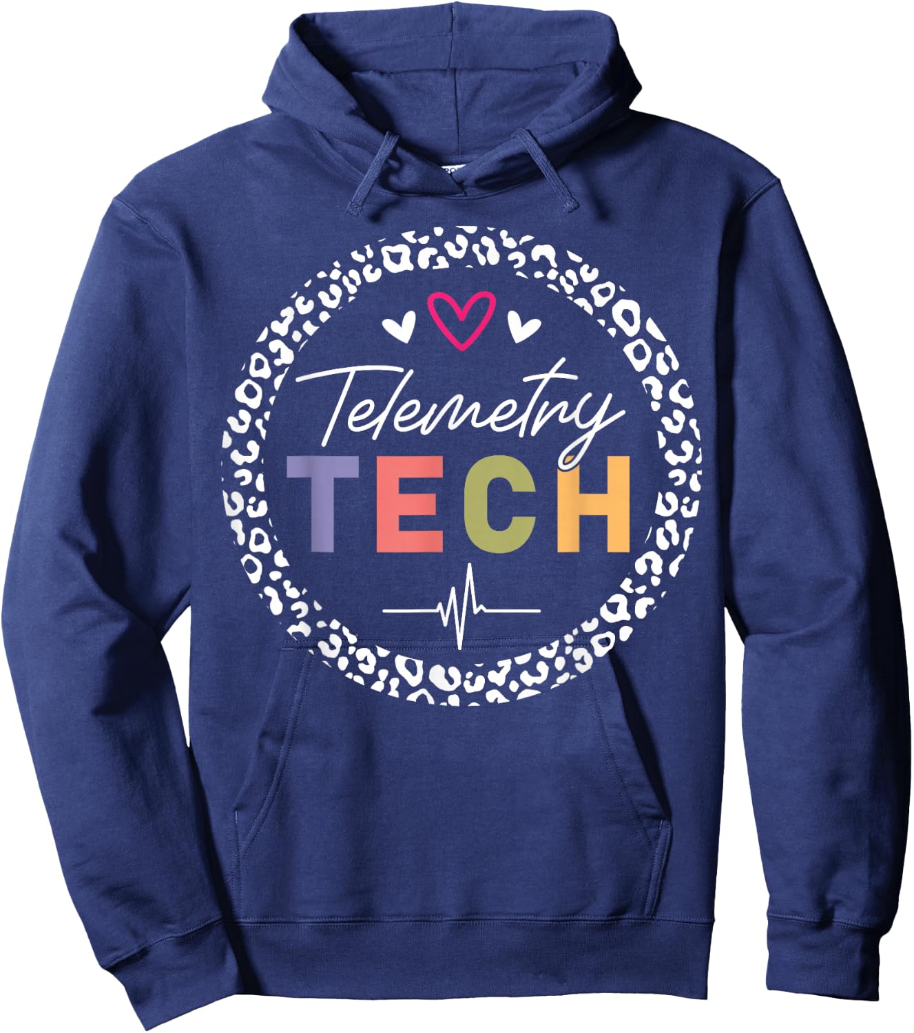 Telemetry Technician Heart Leopard Hoodie - Hoodie | Navy