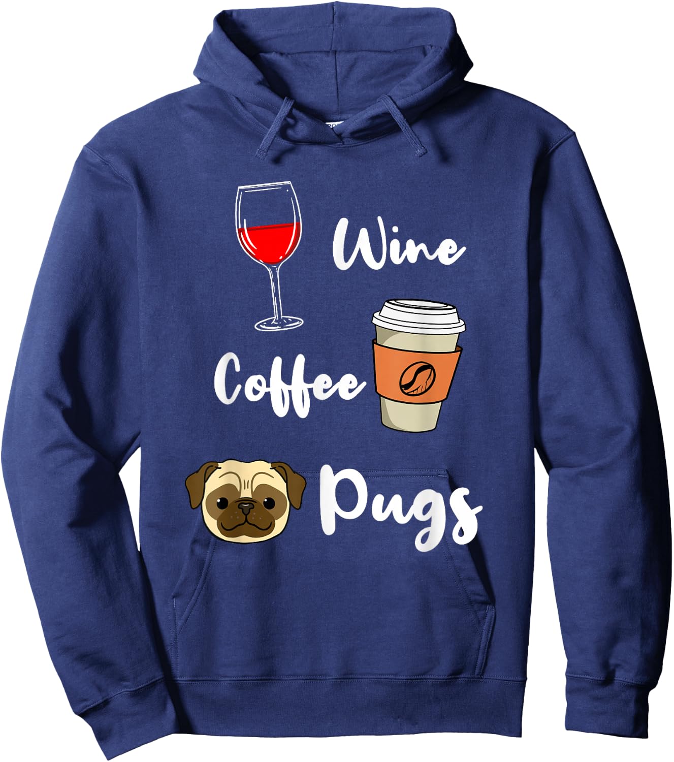 Wine Coffee Pugs Hoodie - Hoodie | Navy