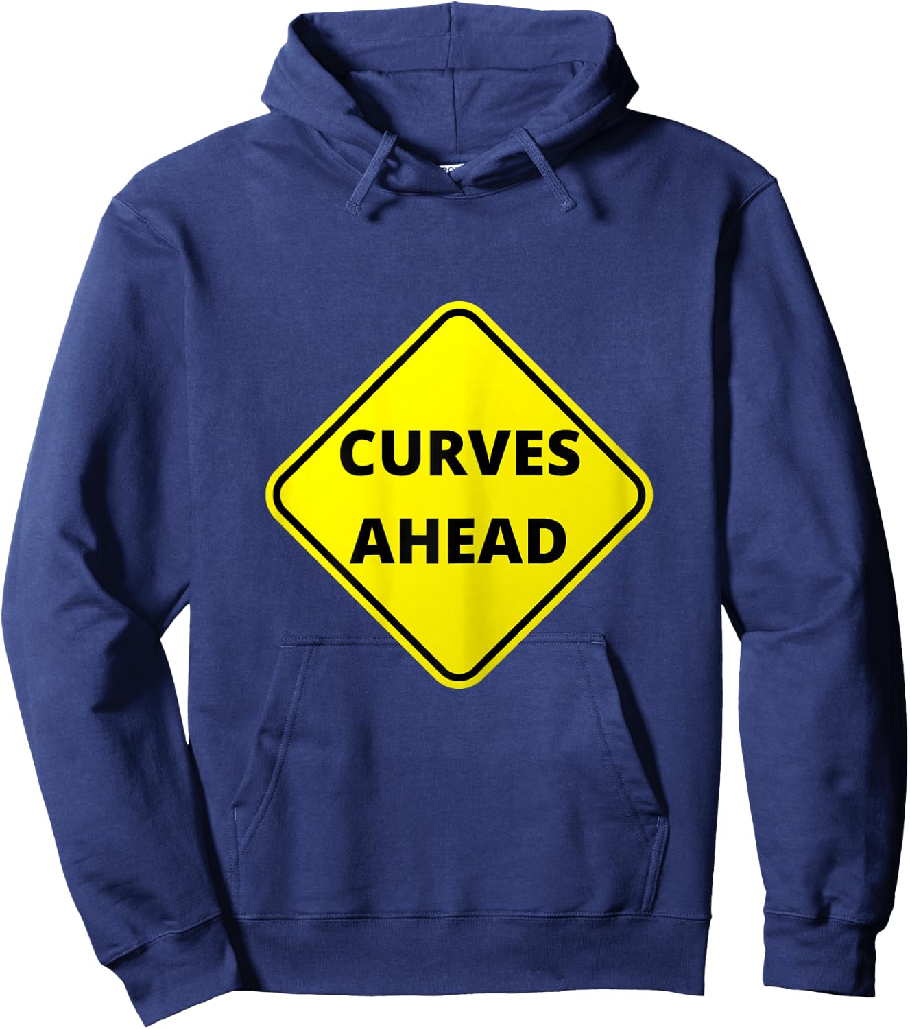 Caution Curves Ahead, Graphic Letter Sign Hoodie - Hoodie | Navy