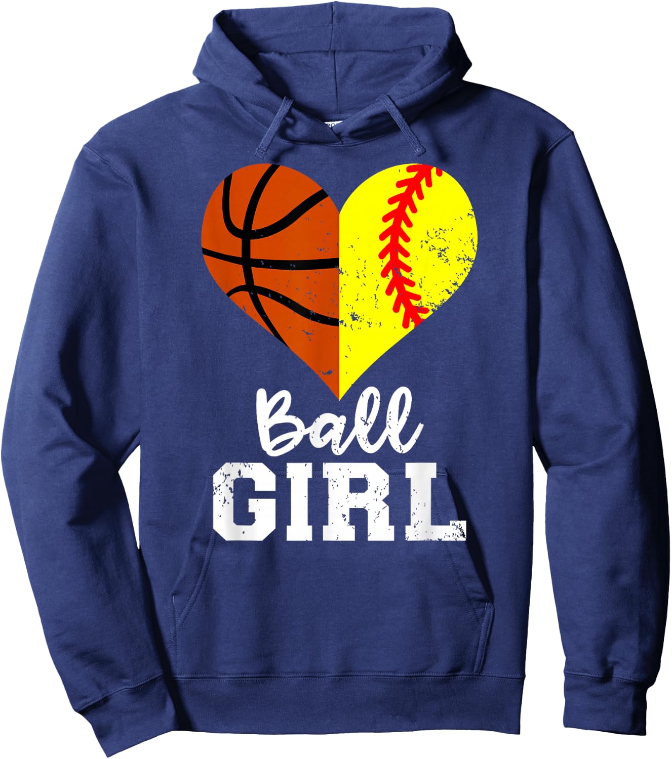 Ball Girl Heart Funny Softball Basketball Girl Hoodie - Hoodie | Navy