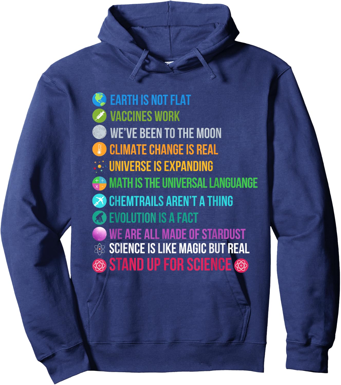 Earth is Not Flat Stand up for Science Hoodie - Hoodie | Navy