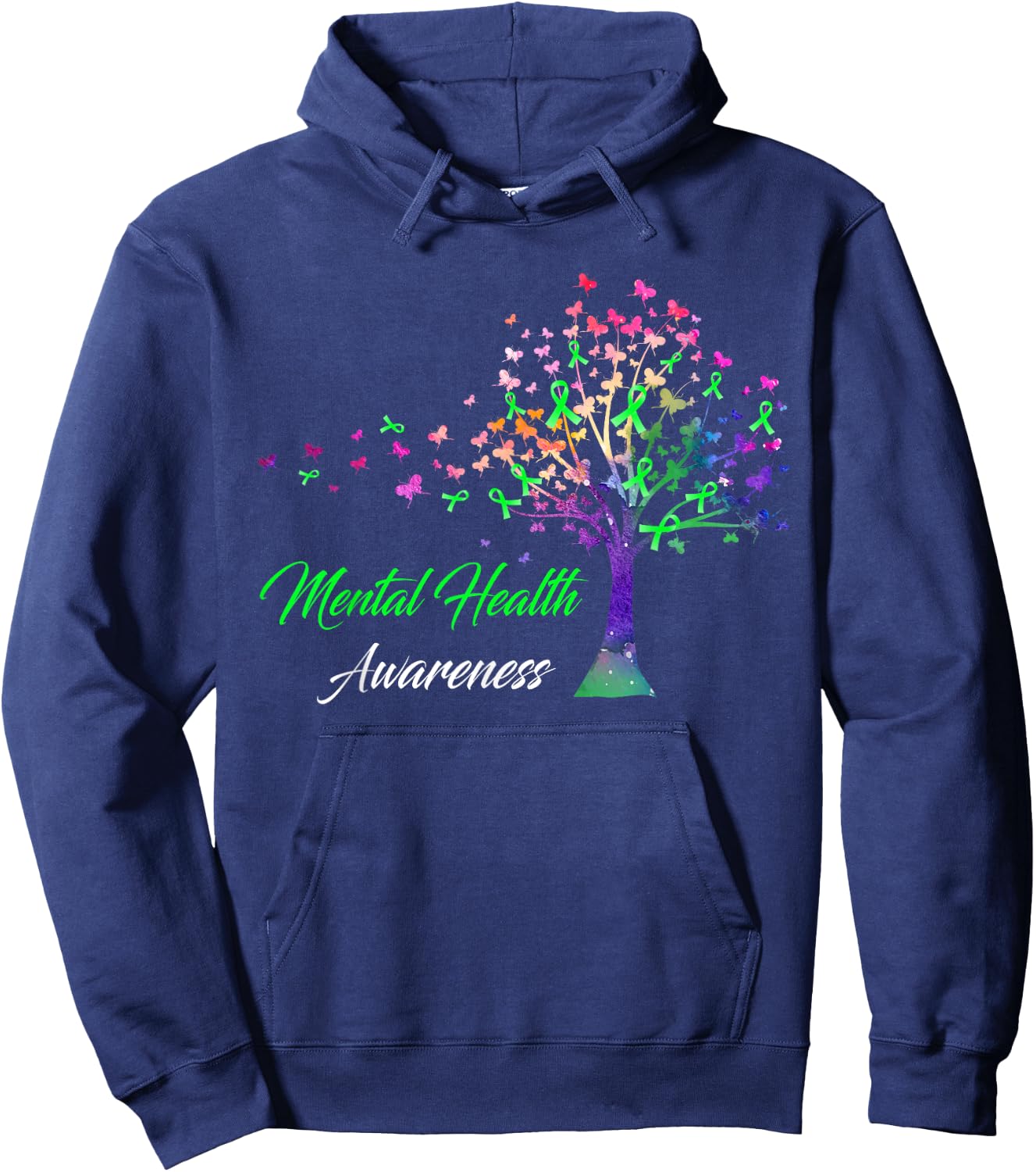 Tree Ribbon Mental Health Awareness Hoodie - Hoodie | Navy