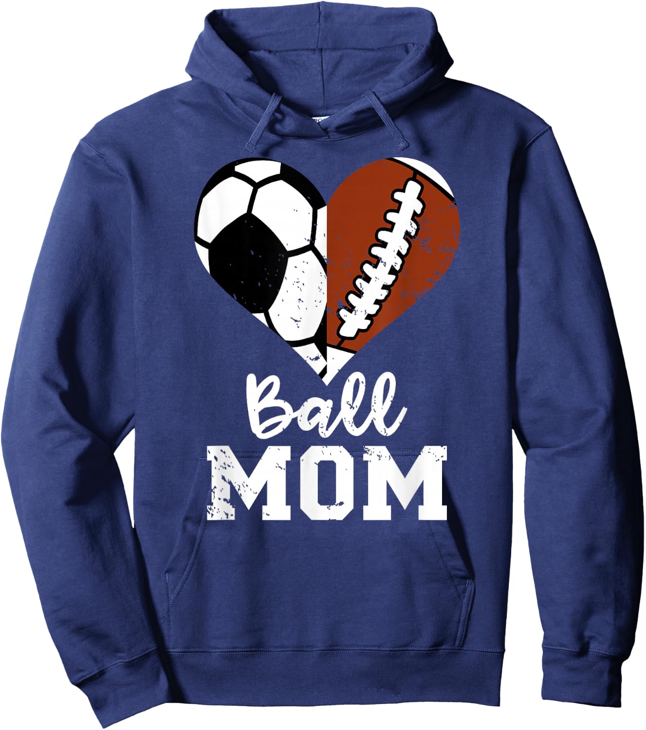 Ball Mom Heart Funny Football Soccer Mom Hoodie - Hoodie | Navy