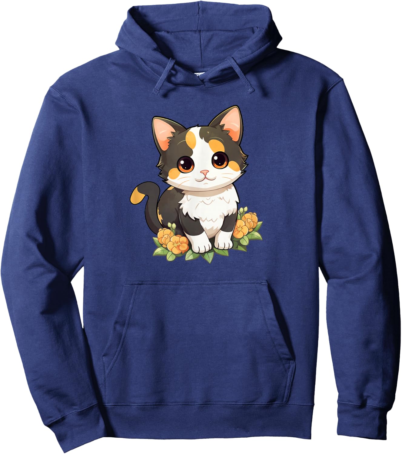 Cute Kawaii Kids Girls Flowers Calico Cat Lover Hoodie - Hoodie | Navy
