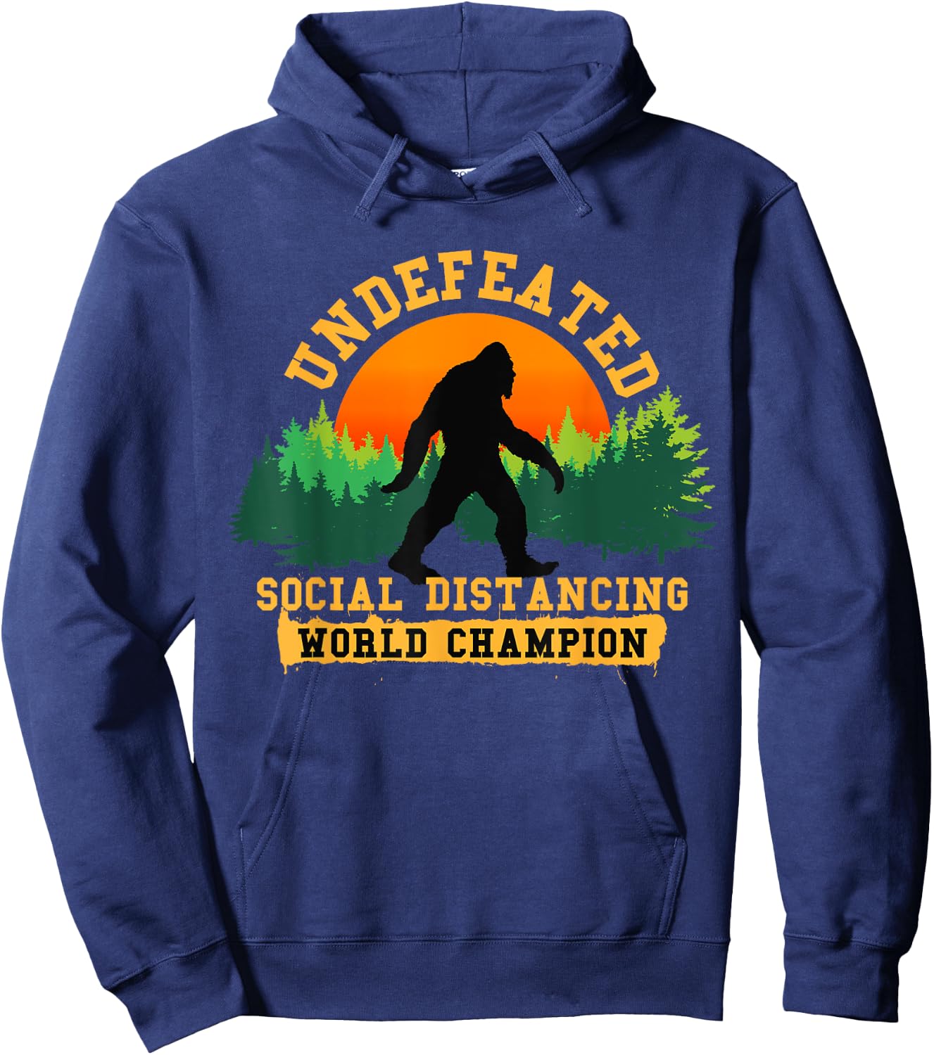 Social Distancing World Champion Funny Bigfoot Hoodie - Hoodie | Navy