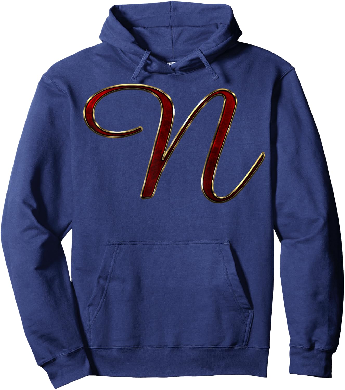 Monogram Initial Letter N Red Hoodie - Hoodie | Navy