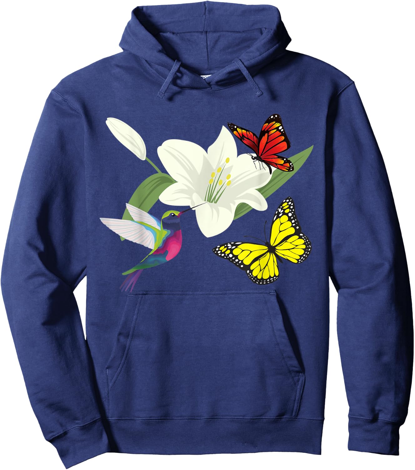 Hummingbird and butterflies in a flower Hoodie - Hoodie | Navy