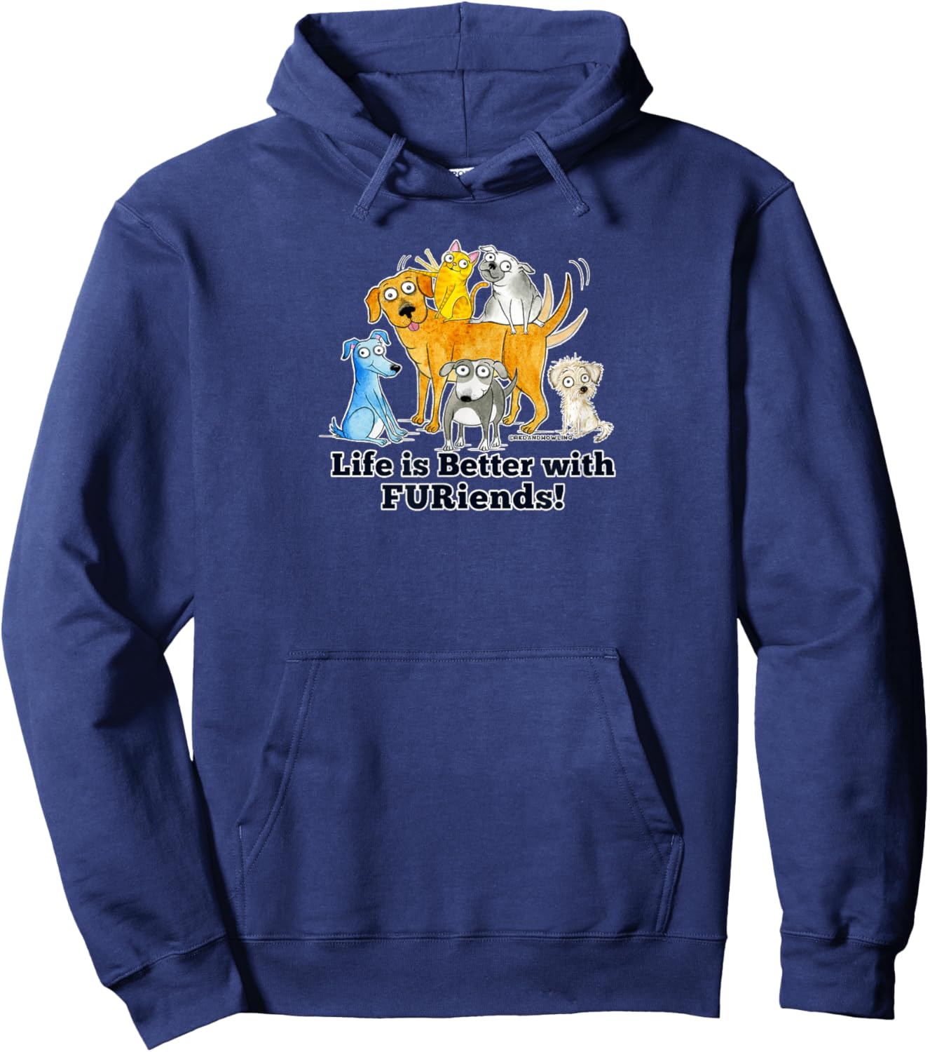 Red and Howling Life is Better with FURiends Hoodie - Hoodie | Navy