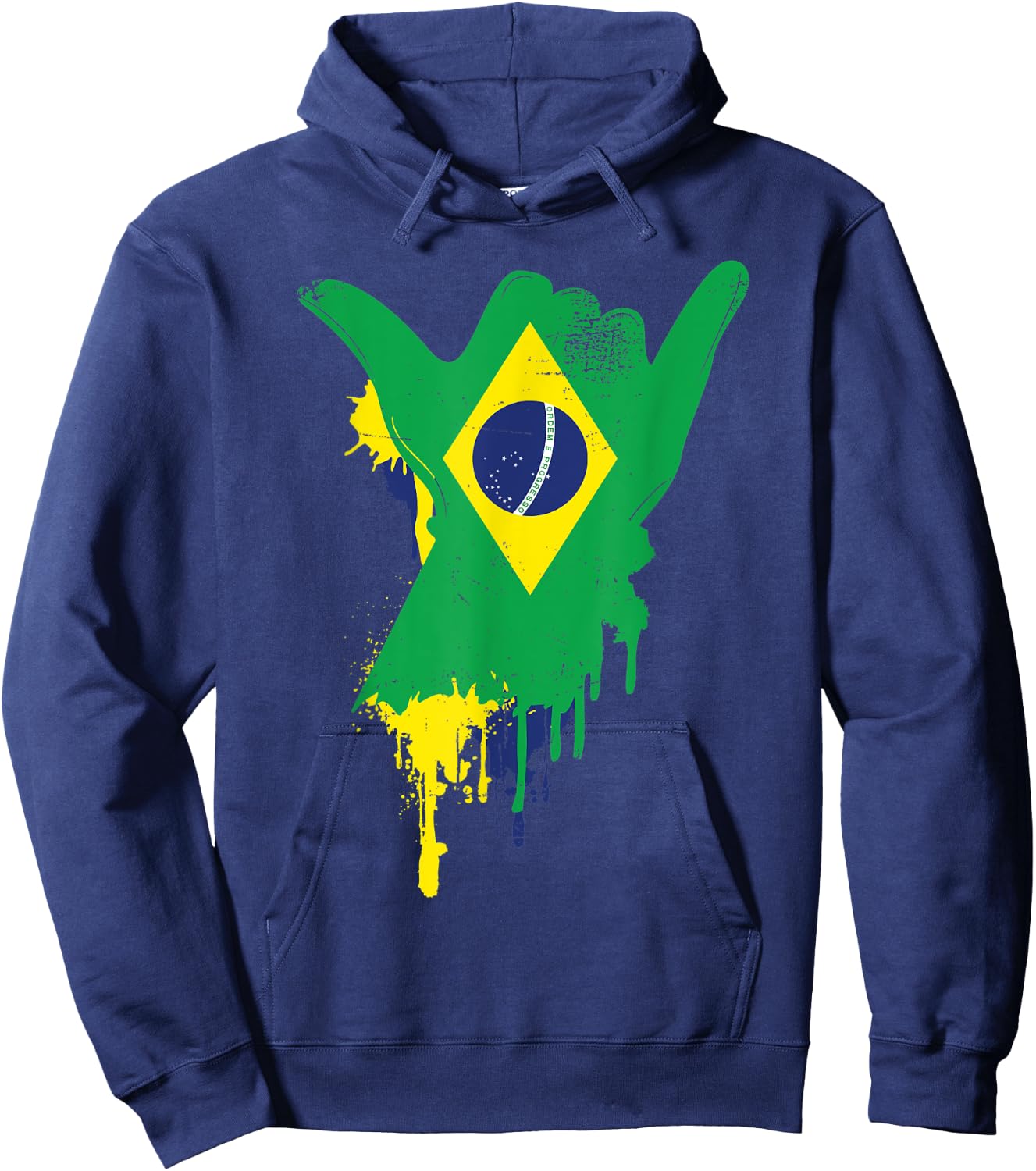 Shaka Sign Vintage Brazil Flag - Surfing & Surf Hoodie - Hoodie | Navy