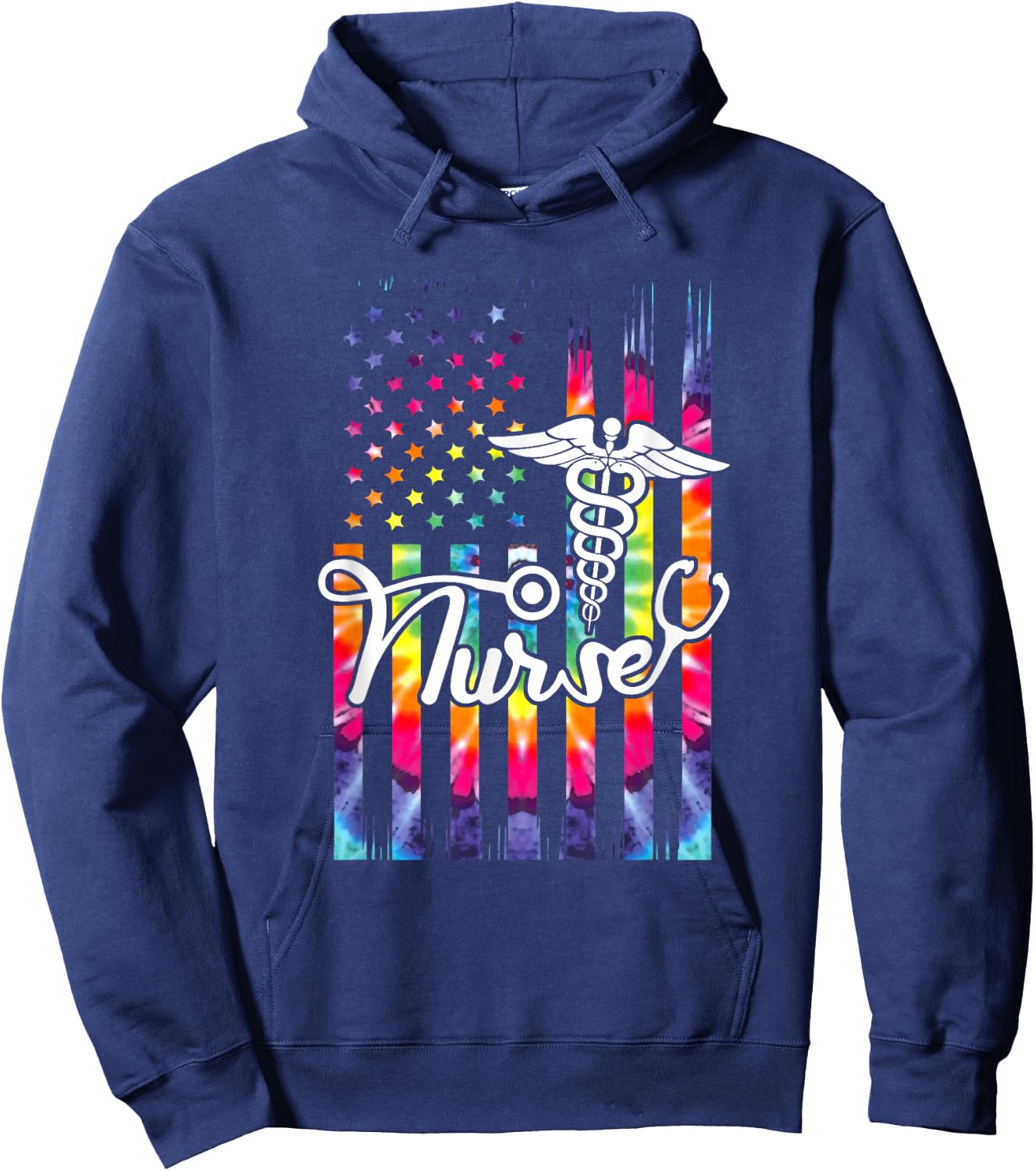 Nurse American Flag US Patriotic Hippie Nursing Hoodie - Hoodie | Navy