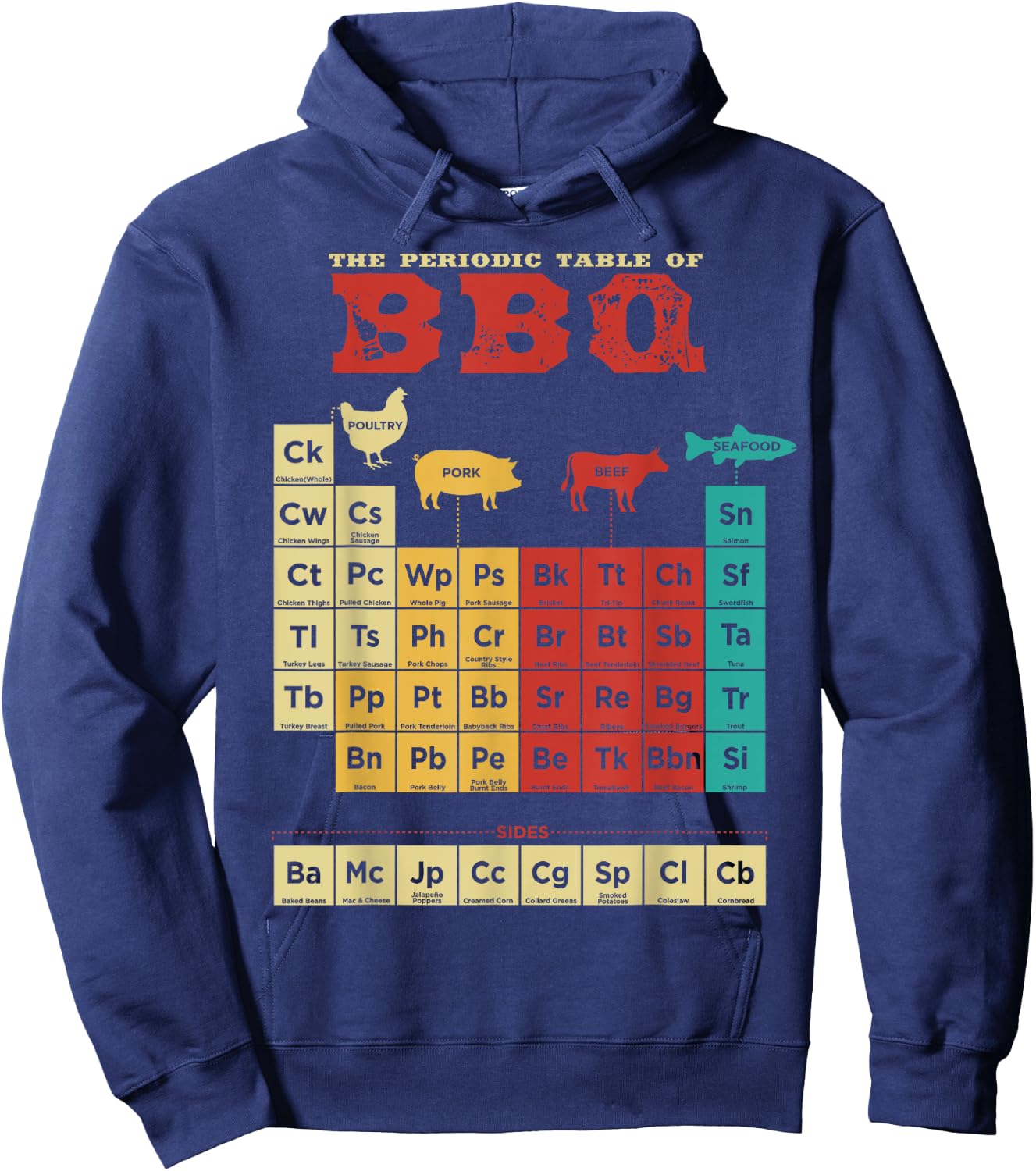 Periodic Table Of BBQ Retro Colors BBQ Nerd Hoodie - Hoodie | Navy