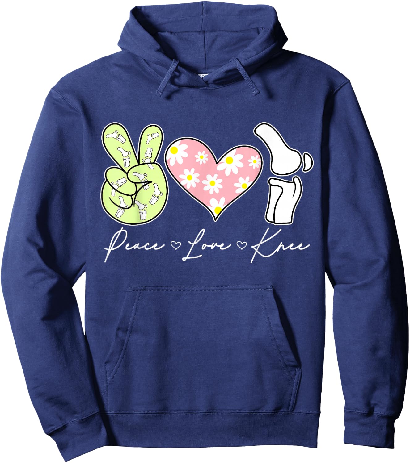 Peace Love Knee Surgery Recovery Replacement Hoodie - Hoodie | Navy