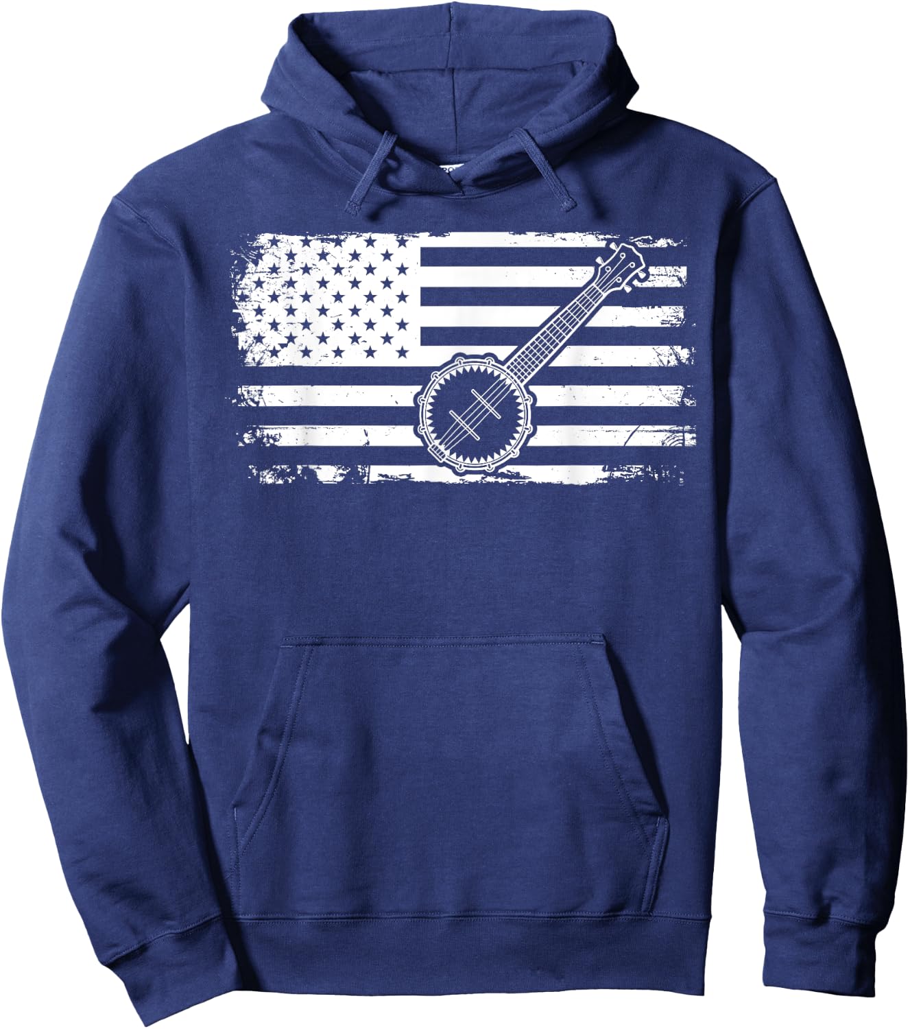Bluegrass American US Flag Banjo Hoodie - Hoodie | Navy