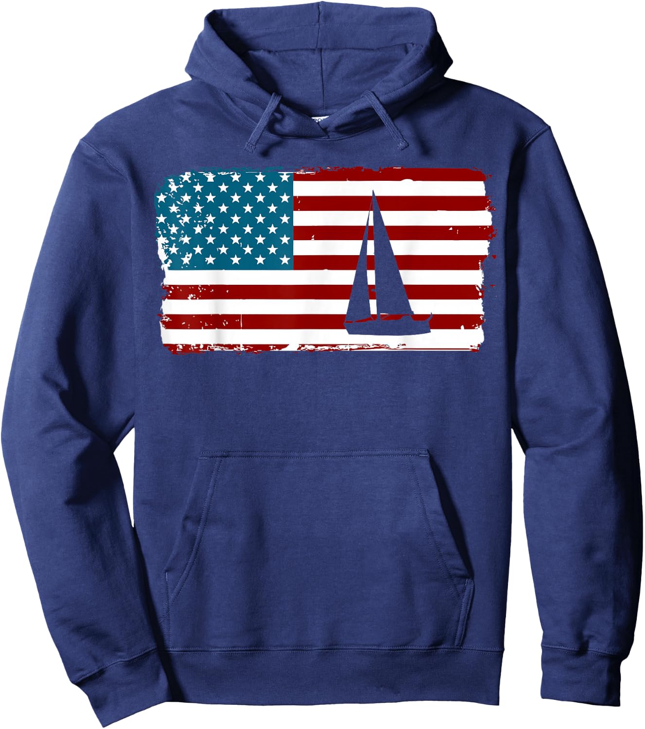 American Flag Sailing | Cute Boating Gift Hoodie - Hoodie | Navy