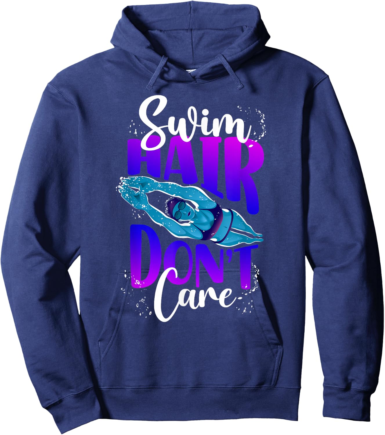 Swimming Swimmer Swim Hair Don't Care Girl Hoodie - Hoodie | Navy