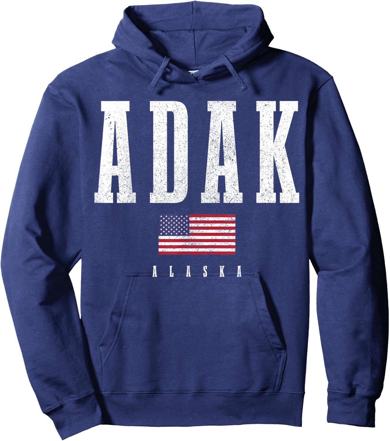Adak Alaska American Flag Patriotic Hoodie - Hoodie | Navy