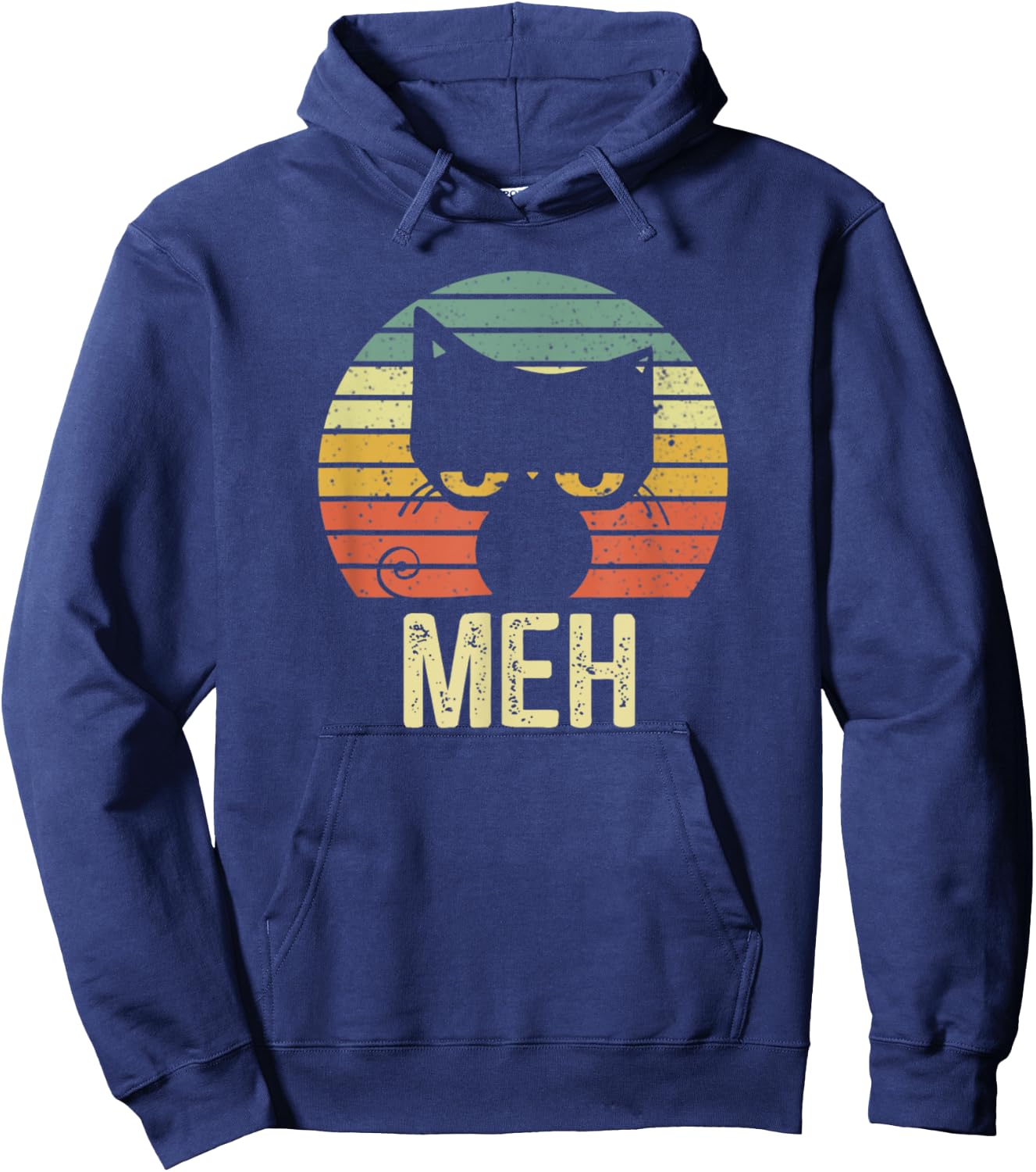 Meh Cat Retro Vintage Hoodie - Hoodie | Navy