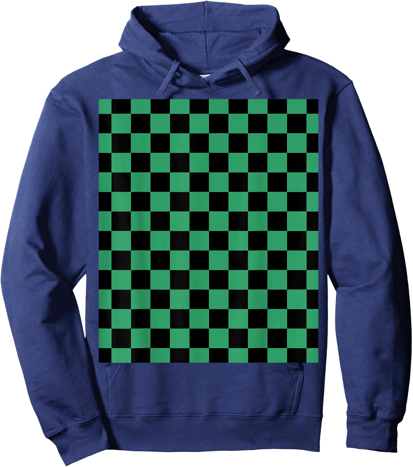 Green checkered anime Hoodie - Hoodie | Navy