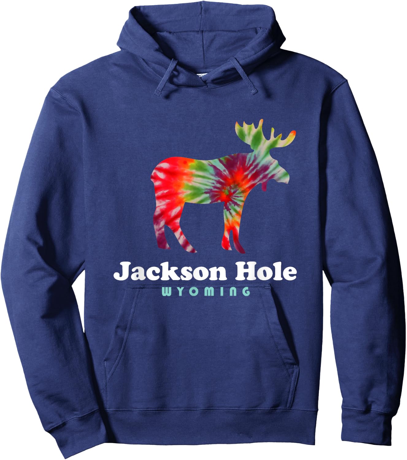 Jackson Hole Wyoming Grand Tetons Tie Dye Moose Hoodie - Hoodie | Navy