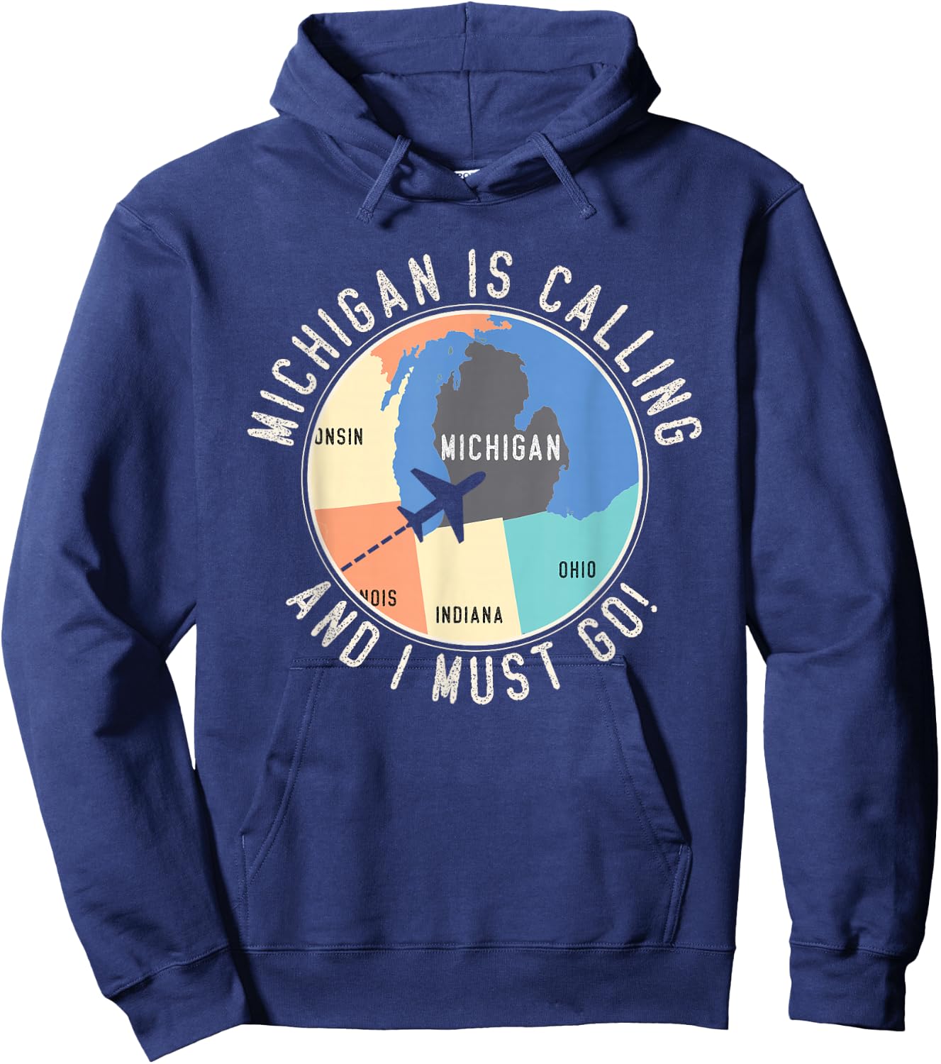 Michigan Is Calling And I Must Go Michigan Map Hoodie - Hoodie | Navy