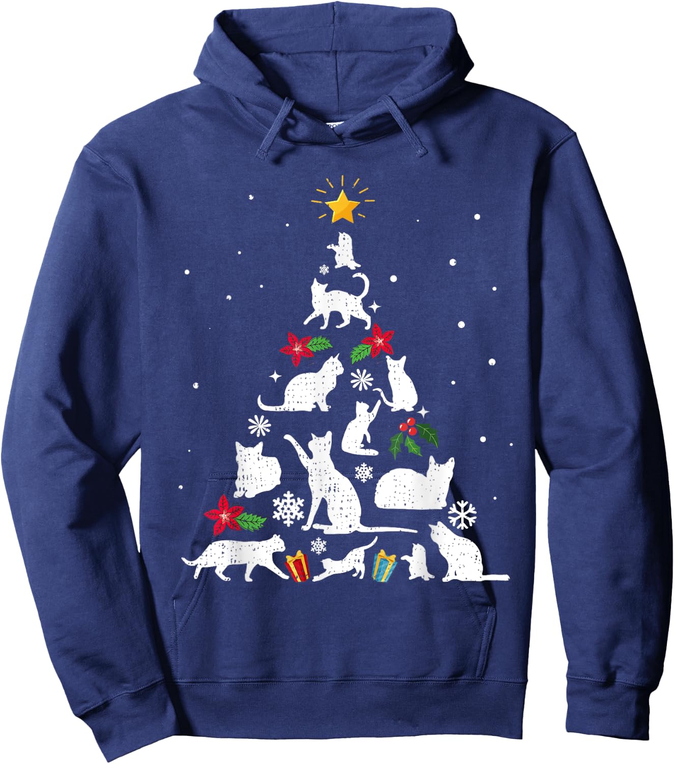 Funny Cat Christmas Tree Women Kids Hoodie - Hoodie | Navy