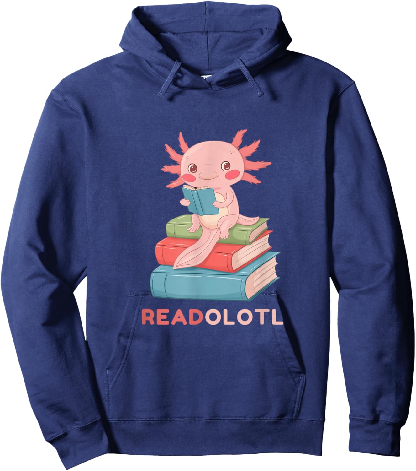 Readolotl Design Cute Axolotl Reader Hoodie - Hoodie | Navy