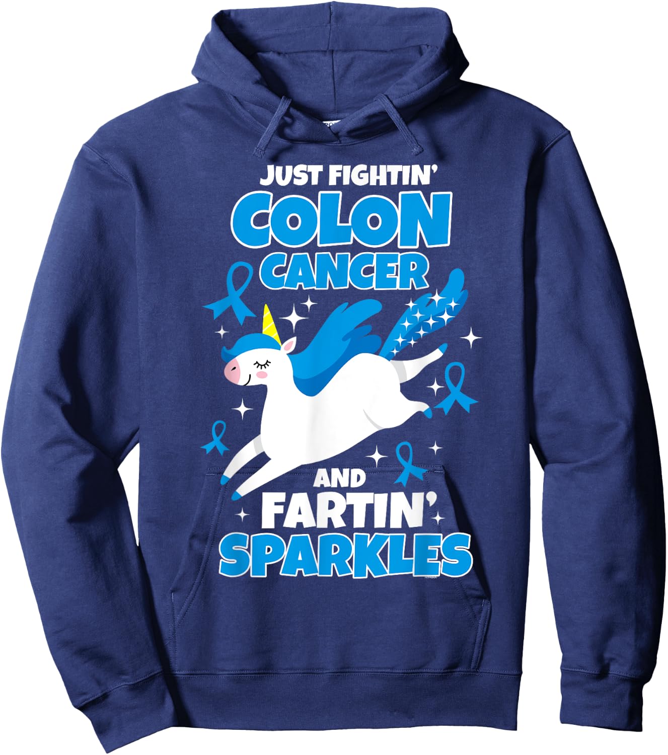 Colon Cancer Funny Unicorn Farting Sparkles Hoodie - Hoodie | Navy