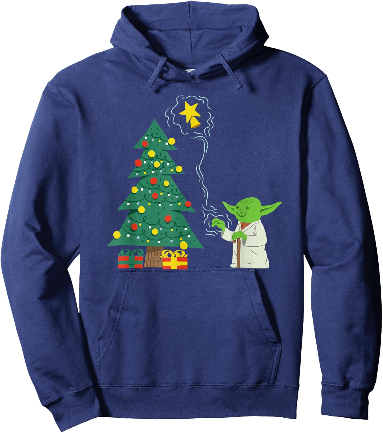 Star Wars Holiday Yoda Decorates Christmas Tree Hoodie - Hoodie | Navy
